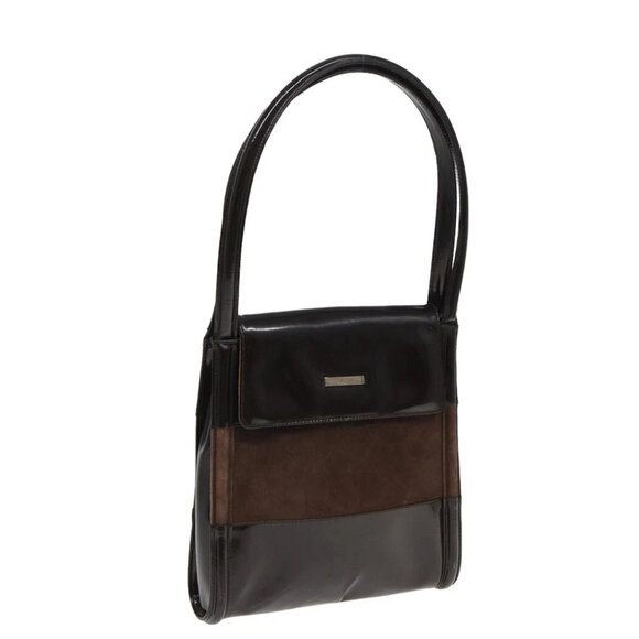 GUCCI Tote Bag Enamel Suede Brown Auth 82713 - Picture 1 of 16